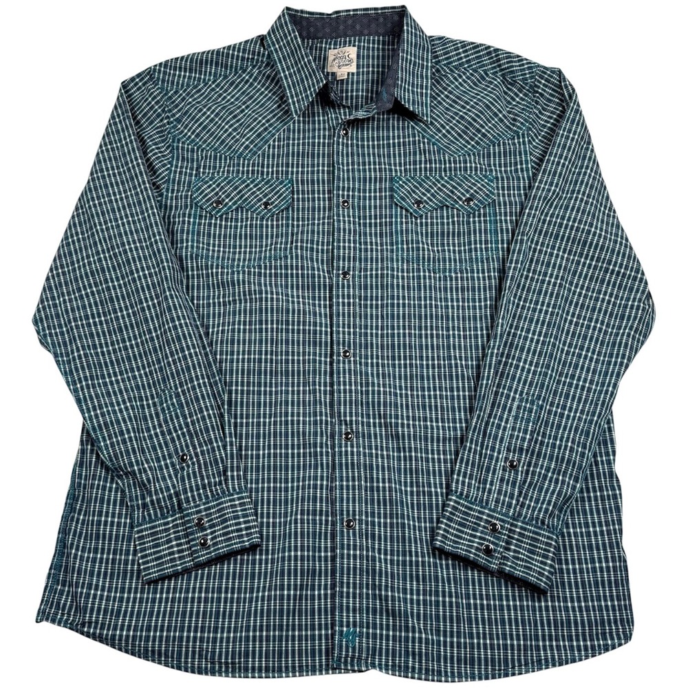 Moonshine Spirits Western Shirt Mens XL‎ Blue Plaid Pearl Snap Brad Paisley